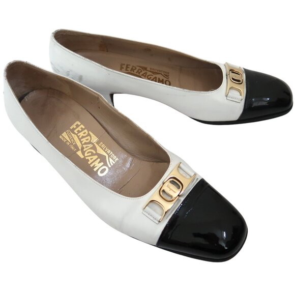 FERRAGAMO Two Tone spectator low heel pumps 6.5 B black & white - Picture 2 of 9